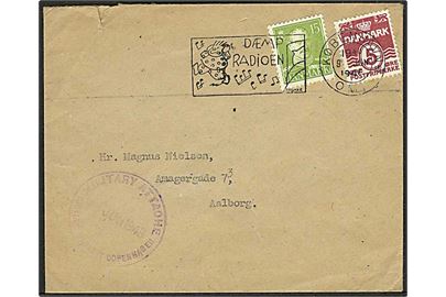 5 øre Bølgelinie og 15 øre Chr. X på brev fra København d. 9.6.1948 til Aalborg. Stemplet: Military Attache / British Embassy Copenhagen / 9 JUN 1948.