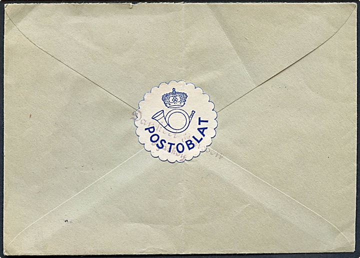20 øre London udg. i parstykke på anbefalet brev fra Bjarkøy d. 29.9.1945 til Upsala, Sverige. På bagsiden Postoblat.