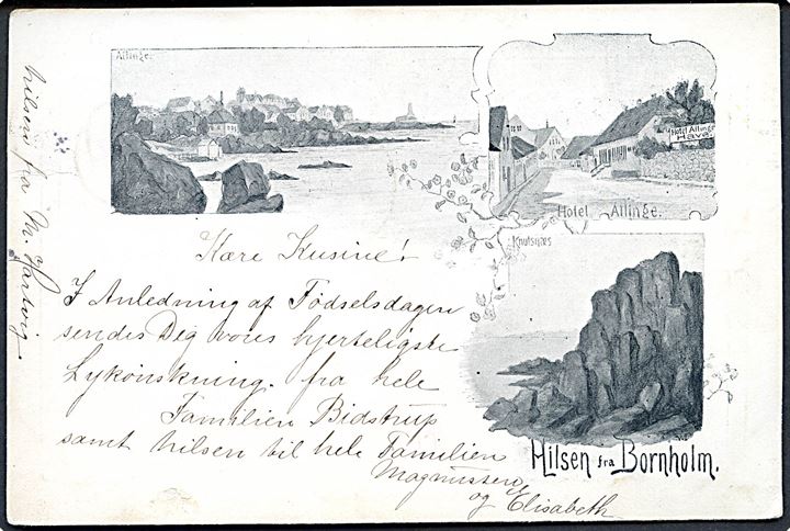 5 øre Våben på brevkort (Hilsen fra Bornholm) annulleret med stjernestempel KJØLLERGAARD og sidestemplet bureau Rønne - Nexø T.8 d. 1.11.1905 til København.