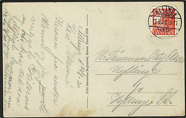 15 øre Karavel på brevkort annulleret med brotype Ic stempel Allinge d. 13.8.1930 til Hyllinge.