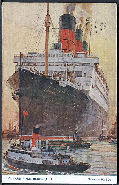 Berengaria, S/S, Cunard line. Frankeret med defekt britisk 1½d George V annulleret New York Paquebot d. 29.10.1929 til USA.