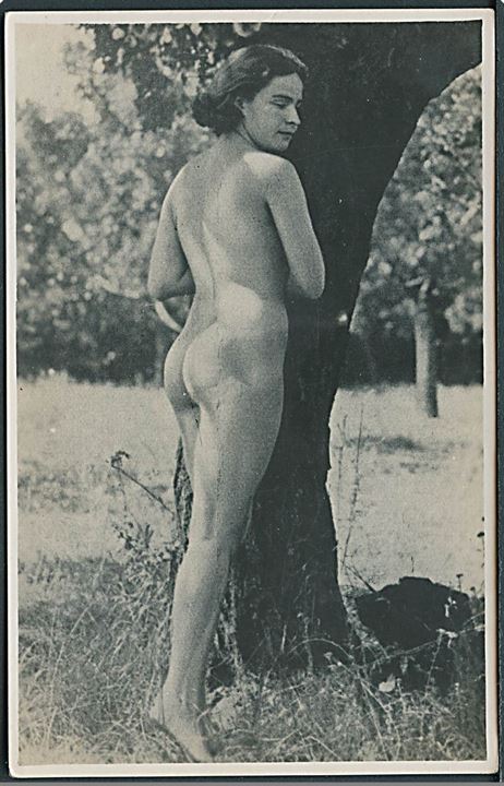 Erotik/Nudes. Kvinde ved træ. Fotokort u/no. 