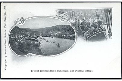 Newfoundland fiskere og fiskeleje. Newfoundland Pictorial Post Card Co. u/no.