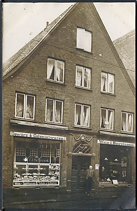 Sydslesvig, C. C. Petersens kolonialhandel, ukendt sted. Fotokort u/no.