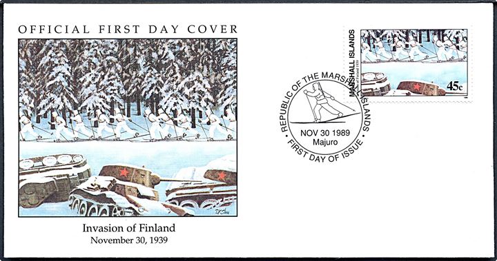Marschall Islands 45 c. 50 års for Invasionen af Finland på illustreret FDC stemplet Majuro d. 30.11.1989.