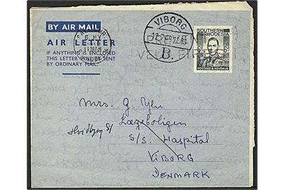 6d George VI helsags aerogram fra Salisbury d. 7.7.1949 til Viborg, Danmark.