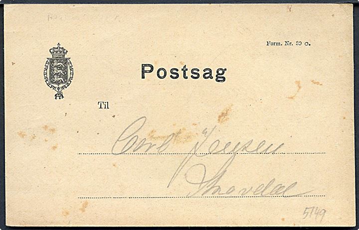 Anmeldelse - Form. Nr. 39 c. - for forsendelse med postopkrævning fra Struer til Aarhus d. 8.5.1914.