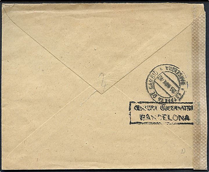 10 cts. Rytter, 25 cts. og 40 cts. Franco på brev fra Barcelona 1942 til Lüdenscheid, Tyskland. Spansk censur fra Barcelona og åbnet af tysk censur i München.