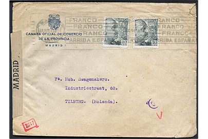 40 cts. (2) Franco på brev fra Madrid d. 27.6.1941 til Tilburg, Holland. Åbnet af spansk censur i Madrid og tysk censur i München.