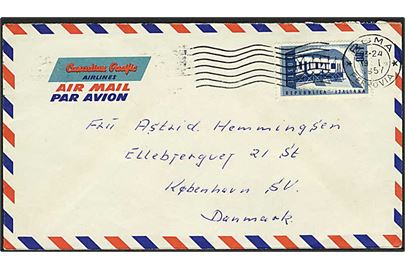 1 l. Europa udg, single på luftpostbrev fra Rom d. 19.1.1957 til København, Danmark.