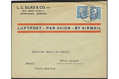 40 øre (2) Chr. X på luftpostbrev fra København d. 6.10.1948 til Porto Alegre, Brasilien.