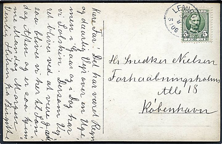 5 øre Fr. VIII på brevkort annulleret med sent anvendt lapidar stempel Lemvig JB.P. d. 9.8.190? til København.