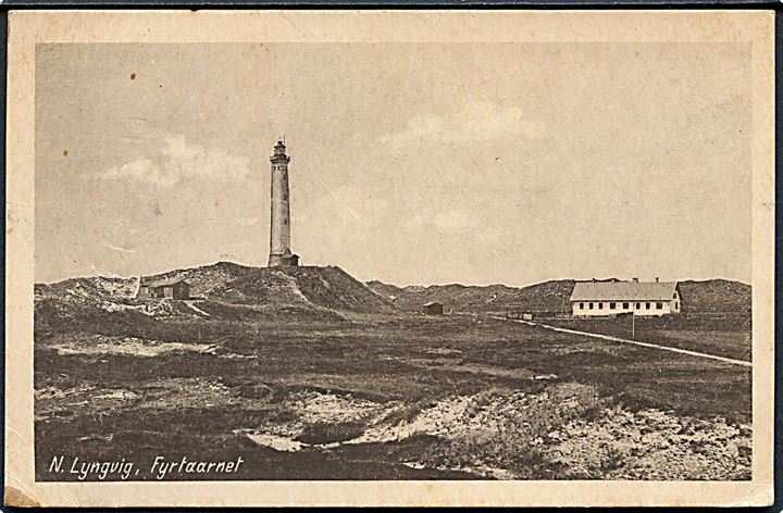 5 øre Chr. X (3) på brevkort (N. Lyngvig Fyrtårn) fra Ringkjøbing annulleret med reserve bureaustempel Nørrejyll's JBKPT. sn2 T. 1014 d. 9.8.1921 til København. Sjældent reservestempel (R8) benyttet i 1921 på strækningen Fredericia - Struer. 