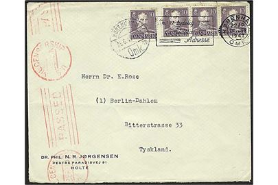 10 øre (4) Chr. X på brev stemplet København d. 24.6.1947 til Berlin, Tyskland. Passér stemplet ved den amerikanske censur i Berlin. 