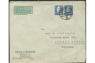 40 øre Chr. X i parstykke på luftpostbrev fra København d. 3.8.1947 til Buenos Aires, Argentina.