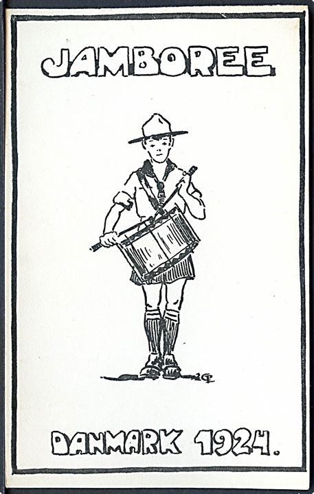 Jamboree Danmark 1924. Officielt spejder postkort fra 2. Verdensjamboree i Ermelund ved København. Ukendt kunstner. U/no.