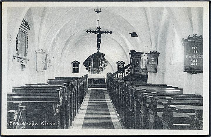 Faarevejle Kirke indvendig. Fotograf Søren Bay, Asnæs. Stenders no. 76882. 