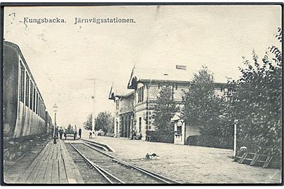 Sverige. Kungsbacka Jernbanestation med Tog. Svenska Litografiska no. 11822. 