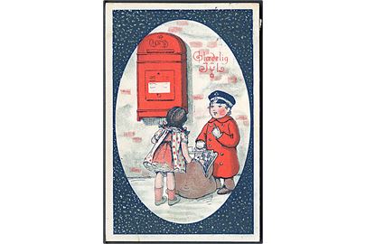Ukendt Kunstner. Glædelig Jul. Postbud tømmer postkasse. Alex Vincents, serie 135 / 6. 