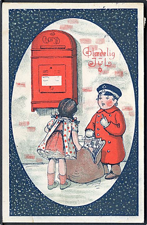 Ukendt Kunstner. Glædelig Jul. Postbud tømmer postkasse. Alex Vincents, serie 135 / 6. 