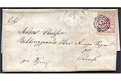 4 sk. Krone/Scepter på brev med fuldt indhold annulleret med nr.stempel 28 og sidestemplet antiqua Holbek d. 21.9.1864 til Boltingegaards Skov, Ringe Sogn pr. Odense.