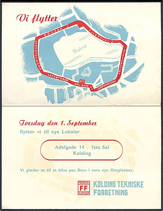 6 øre Bølgelinie på reklame-tryksagskort fra Kolding d. 30.8.1949 til Vejle. Retur med stempel Ubekendt efter Adressen. Vejle Postkontor.