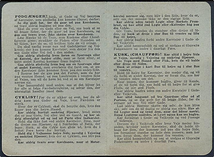 Almindelige Færdselsregler i henhold til Færdselsloven 1923. Lille brochure fra Kgl. Dansk Automobil Klub.