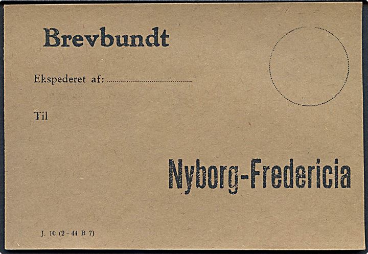 Brevbundt seddel - formular J 10 (2-44 B 7) - for strækningsbundt til Nyborg - Fredericia.