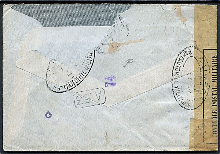10 c. og 20 c. på brev fra Firenze d. 21.9.1918 til Tilburg, Holland. Åbnet af fransk censur i Dieppe med stempel 0* og lille censorstempel 121. Del af bagklap mgl.