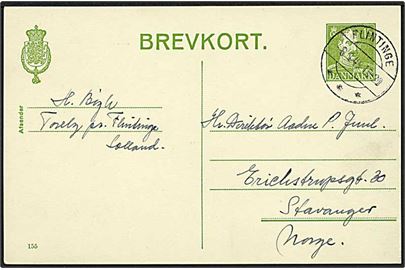 15 øre helsagsbrevkort (fabr. 155) annulleret med brotype IIc stempel Flintinge d. 8.4.1946 til Stavanger, Norge.
