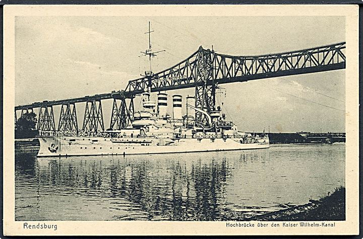 Tysk orlogsskib i Kaiser Wilhelm Kanal ved Rendsburg. U/no.
