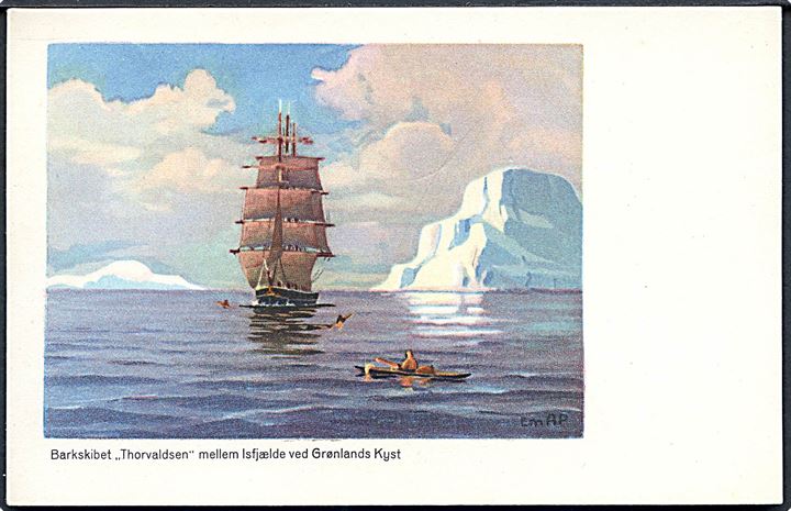 Emanuel A. Petersen: Grønland. Barkskibet Thorvaldsenmellem isfjælde ved Grønlands Kyst. Stenders, serie no. 60.