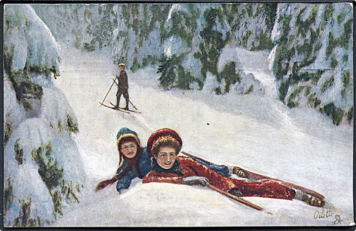 Winter Sports A Fall. Raphael Tuck & Sons Oilette no. 7828. 