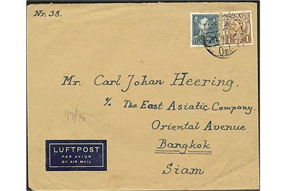 40 øre og 1 kr. Chr. X på luftpostbrev fra København d. 2x.5.1946 til Bangkok, Siam.