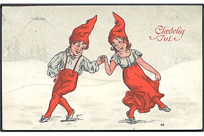 Elna Borch: Glædelig Jul. Nissepar danser. Stenders u/no. 