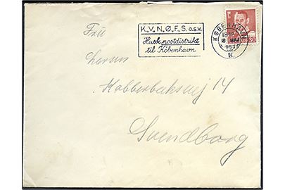 30 øre Fr. IX på brev fra København d. 18.5.1953 til Svendborg. Sendt fra menig ombord på Kongeskibet Dannebrog.