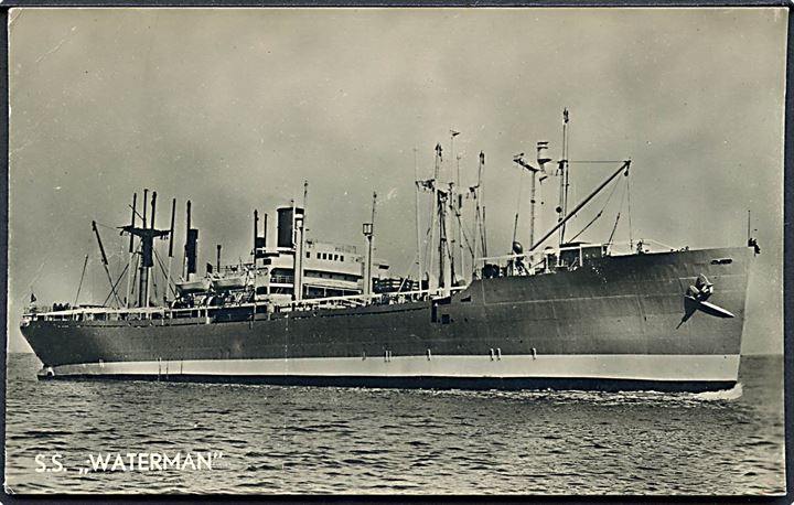 Waterman, S/S, Koninklijke Rotterdamsche Lloyd. Skrevet ombord d. 18.7.1947 til Danmark.