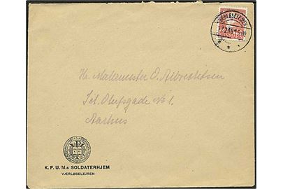 20 øre Chr. X på fortrykt kuvert fra KFUM Soldaterhjem i Værløselejren annulleret med brotype IIc stempel Værløselejren d. 17.2.1948 til Aarhus.