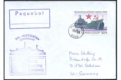 Russisk 4 kop. på skibsbrev annulleret med norsk stempel i Ålesund d. 28.7.1978 og sidestemplet Paquebot til Tyskland. Sendt fra russisk skib M/S Estonia.