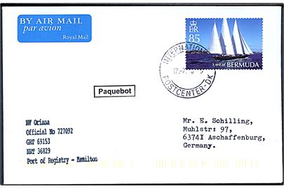 85 c. på filatelistisk skibsbrev annulleret med brotype VIII Internationalt Postcenter - DK d. 17.7.2010 og sidestemplet Paquebot til Aschaffenburg, Tyskland. Fra M/S Oriana.
