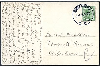 5 øre Chr. X på brevkort annulleret med brotype IIIb Ærøeskjøbing d. 1.4.1915 til København.