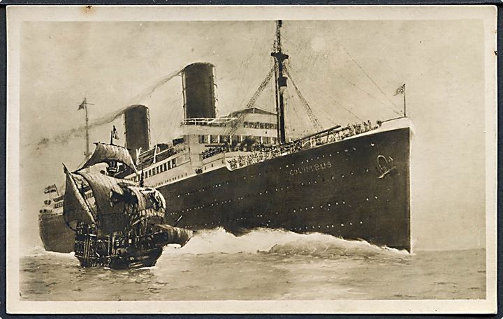 15 pfg. Hindenburg på brevkort (S/S Columbus) annulleret med skibsstempel Deutsch-Amerikanische-Seepost / Bremen-New York / Nordeutsche Lloyd / * D. Columbus * d. 13.12.1928 til Tyskland.