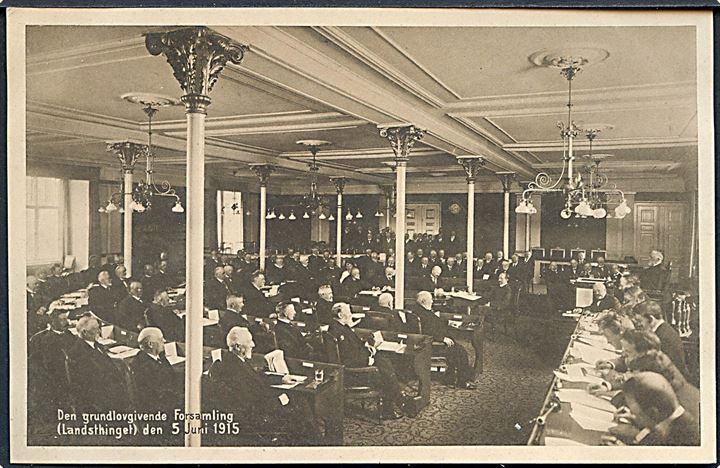 Politik. Den grundlovgivende Forsamling (Landstinget) den 5. Juni 1915. Stenders no. 38685. 