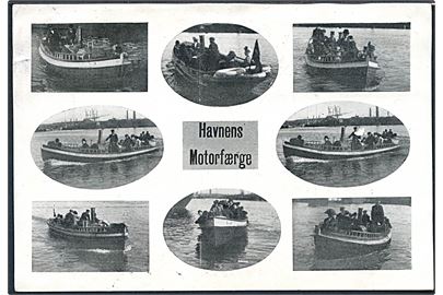 Købh., Havnens Motorfærge med prospekter af forskellige motorbåde. U/no.