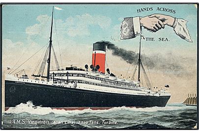 Virginian, S/S, Allan Line. Hands across the Sea. Solgt 1920 til Svensk Amerika Linie som S/S Drottningholm.