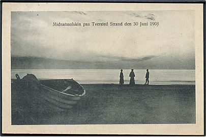 Midnatssolskin paa Tversted Strand d. 30 Juni 1908. Fotograf Christensen u/no. 