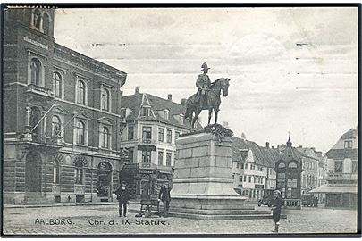 Aalborg. Chr. d. IX statue. Med kiosk bagved. Stenders no. 23677. 