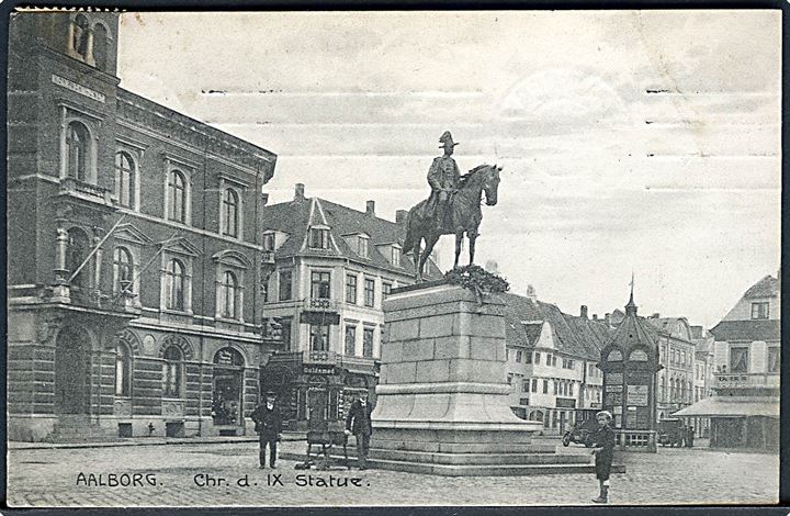 Aalborg. Chr. d. IX statue. Med kiosk bagved. Stenders no. 23677. 