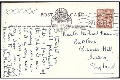 1½d George V på brevkort (P & O Line S/S Cathay) annulleret med fransk skibsstempel Marseille Gare / Paquebot d. 16.3.1933 til England.