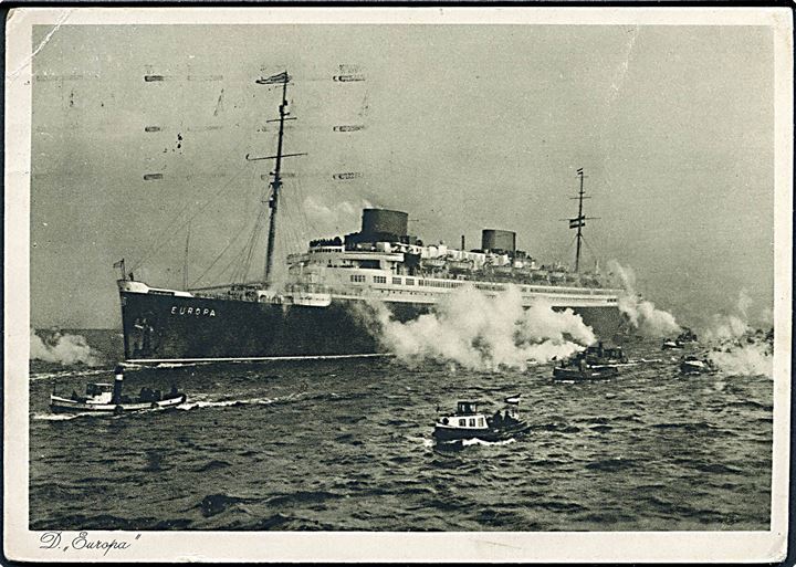 15 pfg. Hindenburg på brevkort (NDL S/S Europa) annulleret med skibsstempel Deutsch-Amerik.-Seepost * Bremen - New York a / D. Europa N.D.L. d. 20.12.1933 til Košice, Tjekkoslovakiet. Hj. knæk.